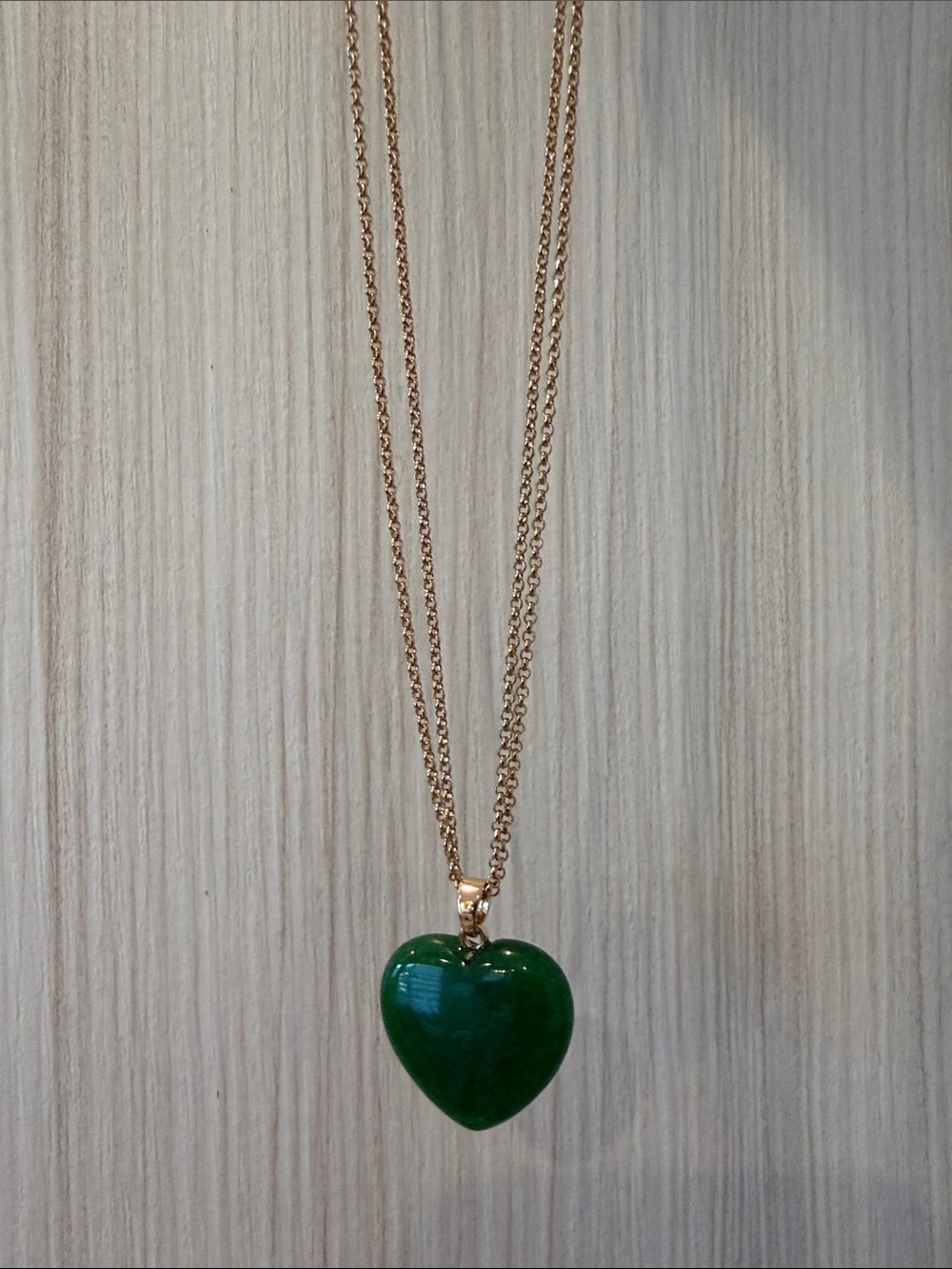 Evereve Gold-Tone Double Chain Necklace with Green Heart Pendant